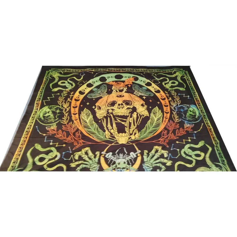 Krelymics Black Light Skull Snake Tapestry UV Reactive Glow Wall Hanging 51